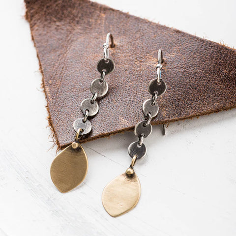 Yellow Bronze Leaf Drop Earrings 10348