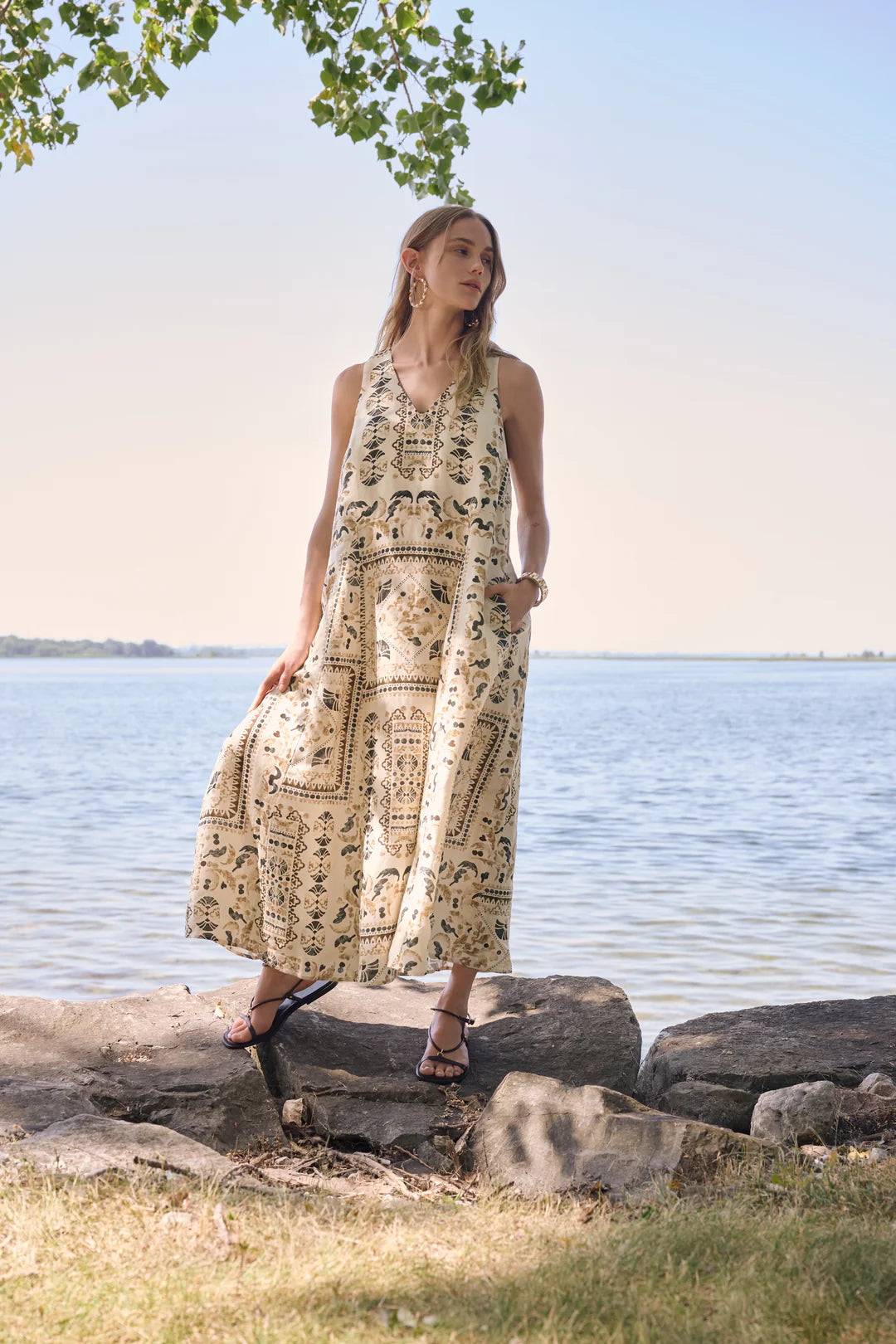 Linen Blend Scarf Print A-Line Dress – Steppin' Out
