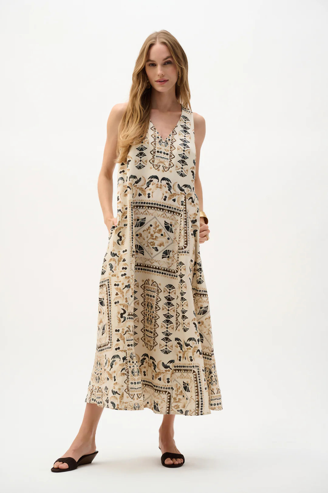 Linen Blend Scarf Print A-Line Dress Steppin' Out Linen Blend Scarf Print A-Line Dress Steppin' Out