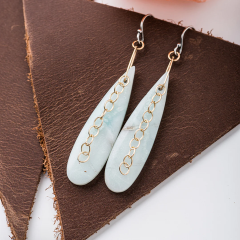 Amazonite Teardrop Earrings With Gold Accents