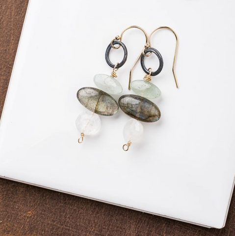 Gemstone Cairn Drop Earrings