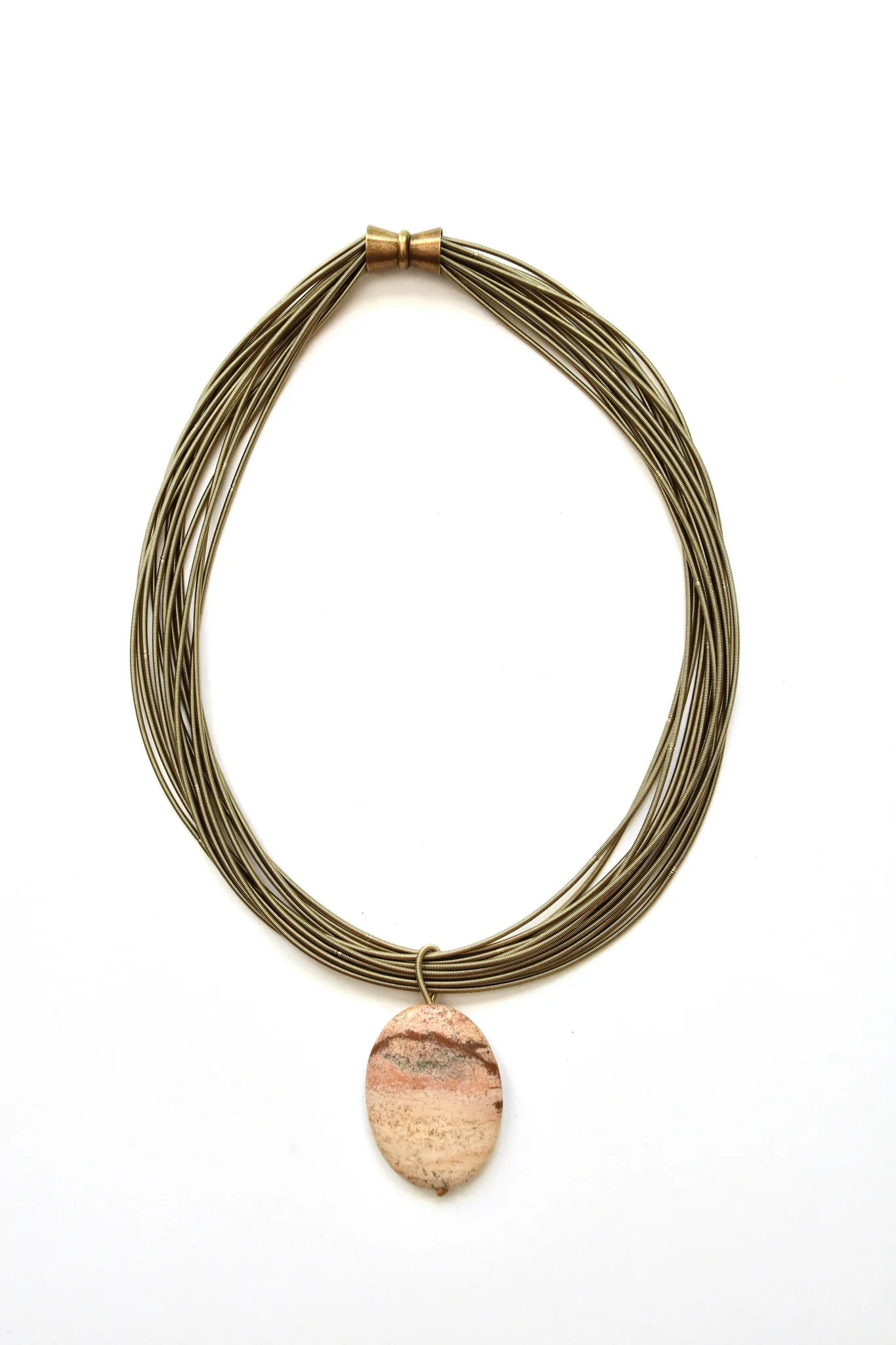 Multi Strand Wire Necklace With Natural Sand Picture Jasper Pendant
