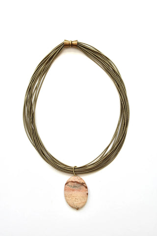 Multi Strand Wire Necklace With Natural Sand Picture Jasper Pendant