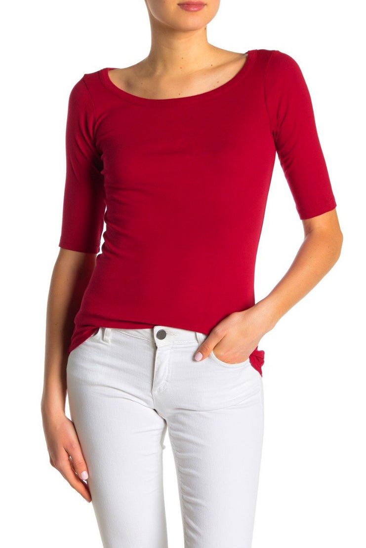 Elbow Sleeve Wide Scoop Neck Tee