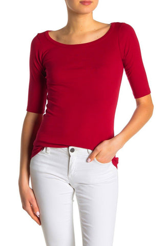 Elbow Sleeve Wide Scoop Neck Tee