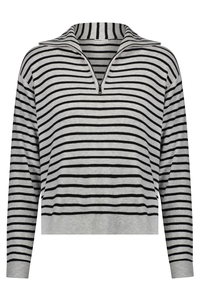Viscose/Cashmere Striped LS Zip Up