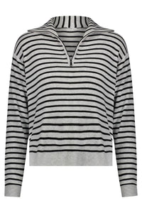 Viscose/Cashmere Striped LS Zip Up
